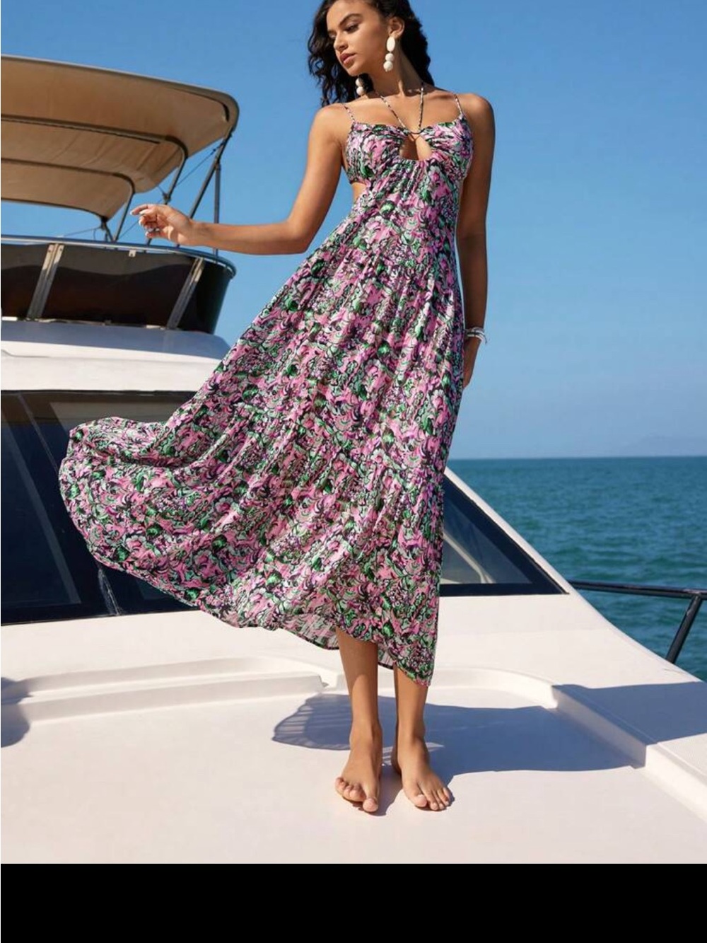 Floral Pink Maxi Sundress with Cutout Detail